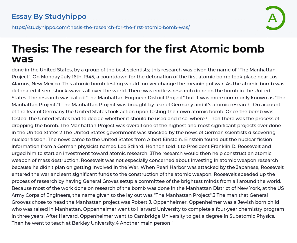 against atomic bomb essay