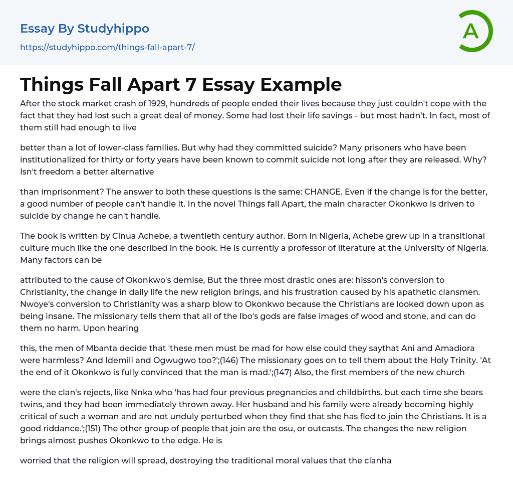 Things Fall Apart 7 Essay Example