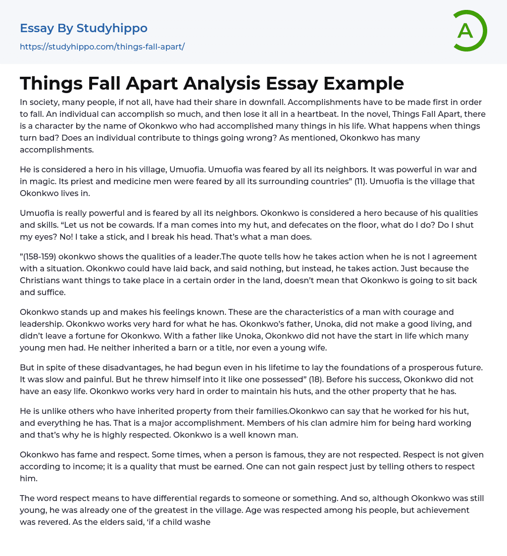 Things Fall Apart Analysis Essay Example