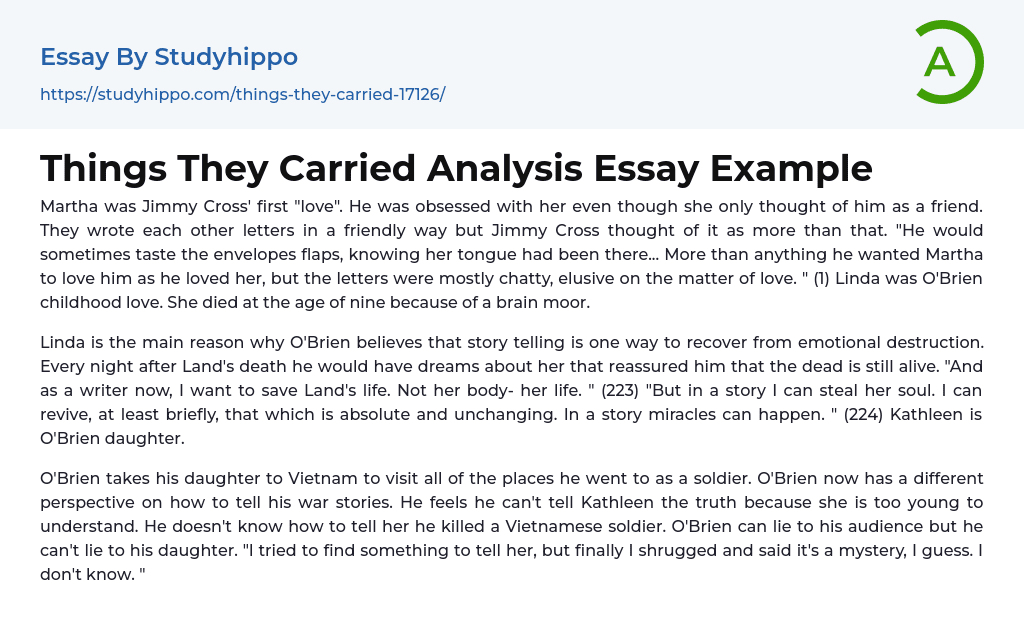 Things They Carried Analysis Essay Example