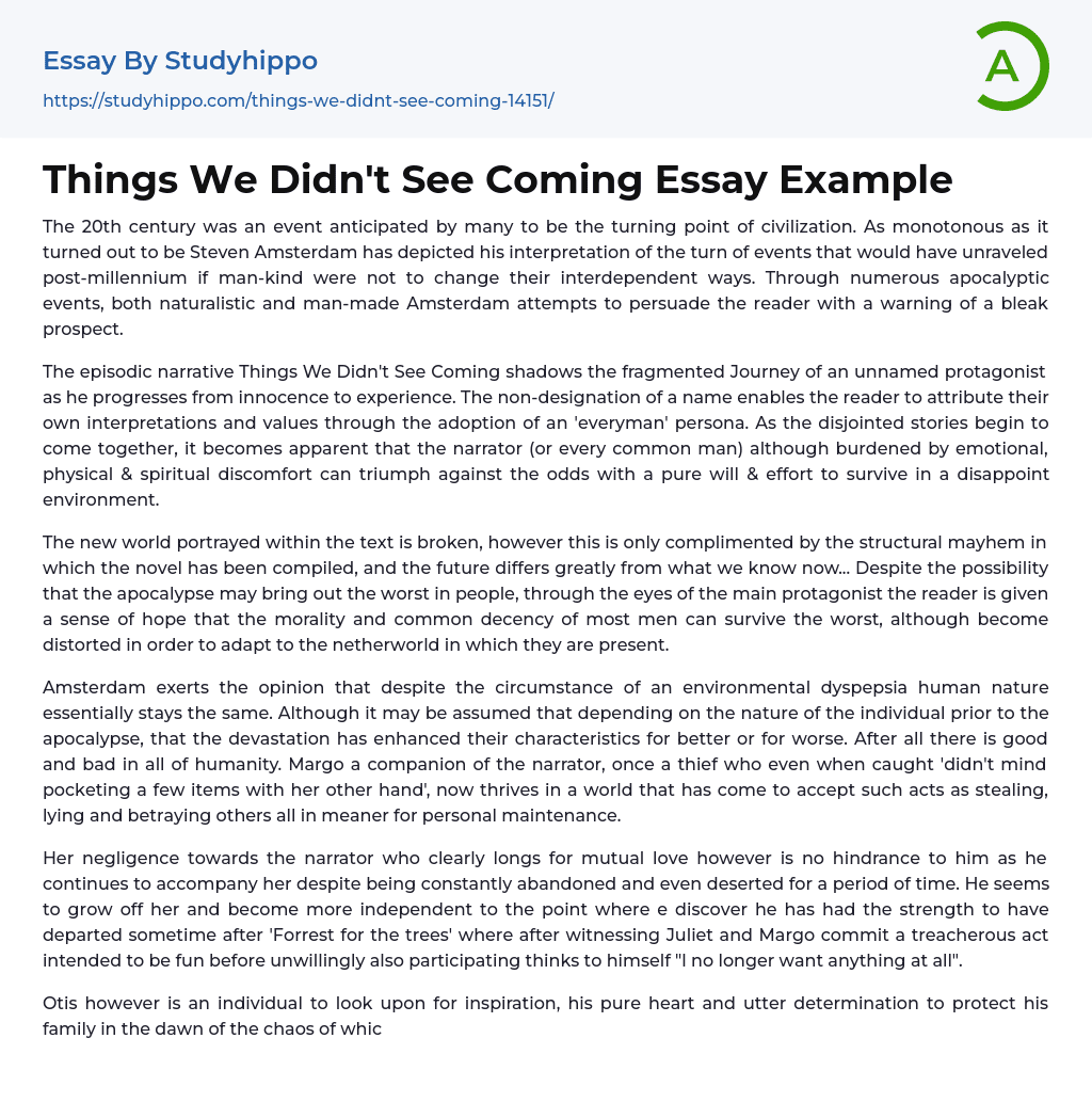 Things We Didn’t See Coming Essay Example