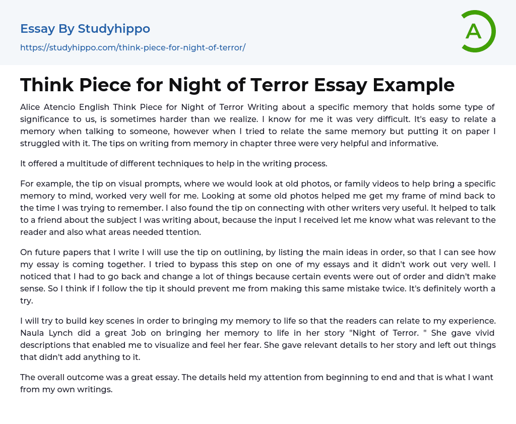 Think Piece for Night of Terror Essay Example