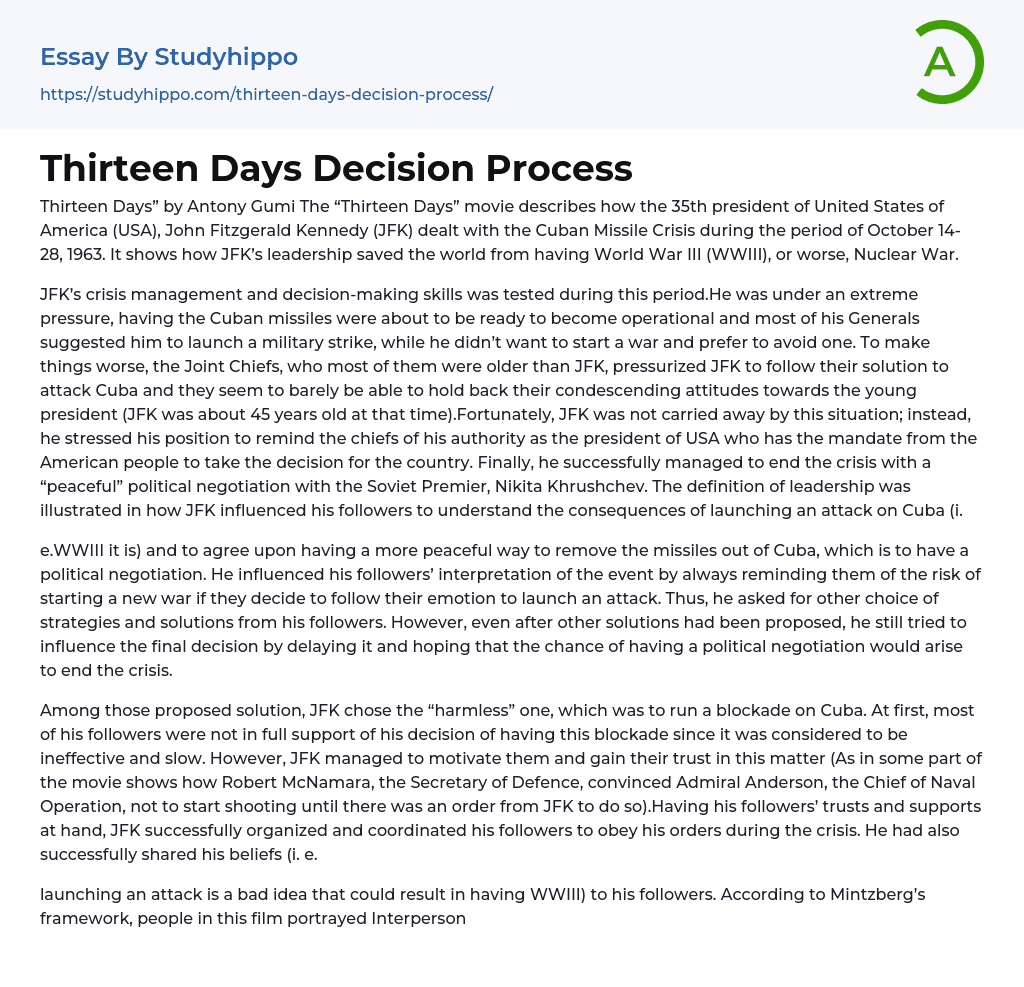 Thirteen Days Decision Process Essay Example