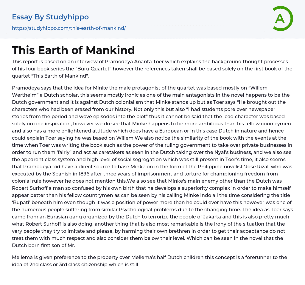 This Earth of Mankind Essay Example
