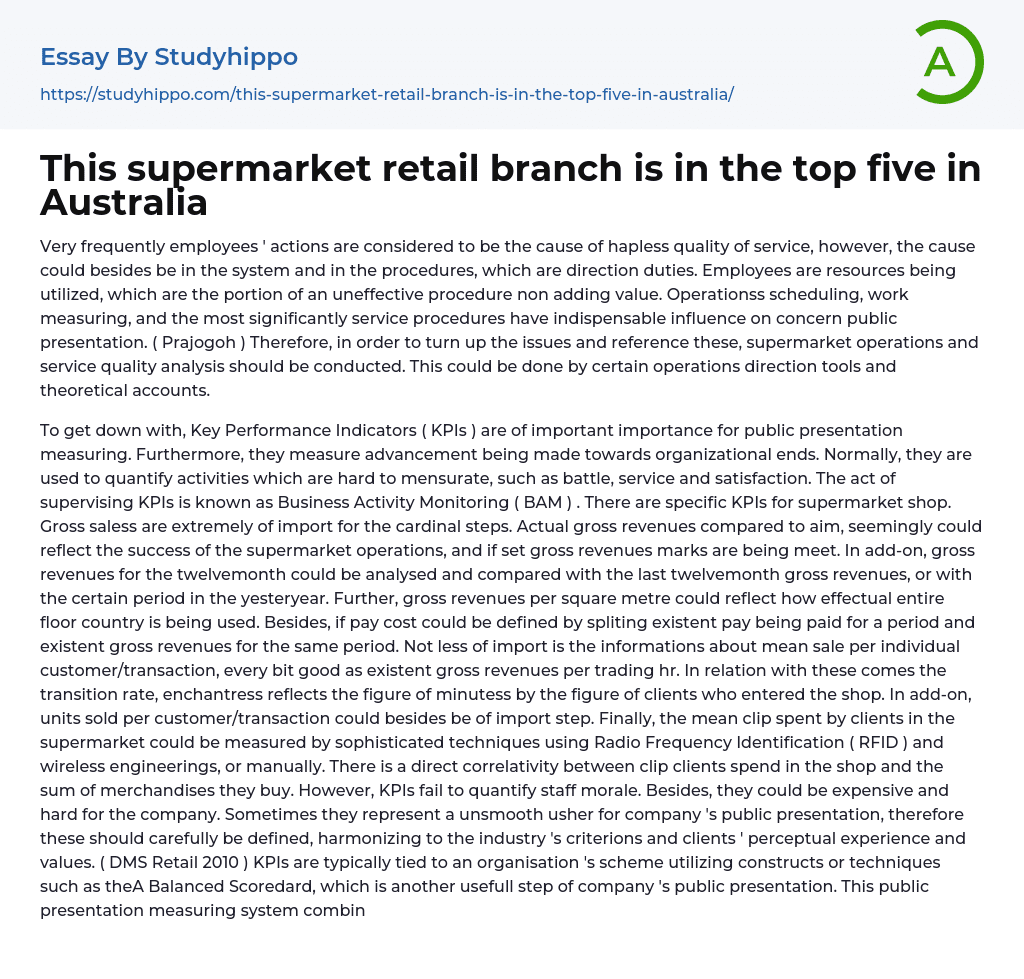 This supermarket retail branch is in the top five in Australia Essay Example