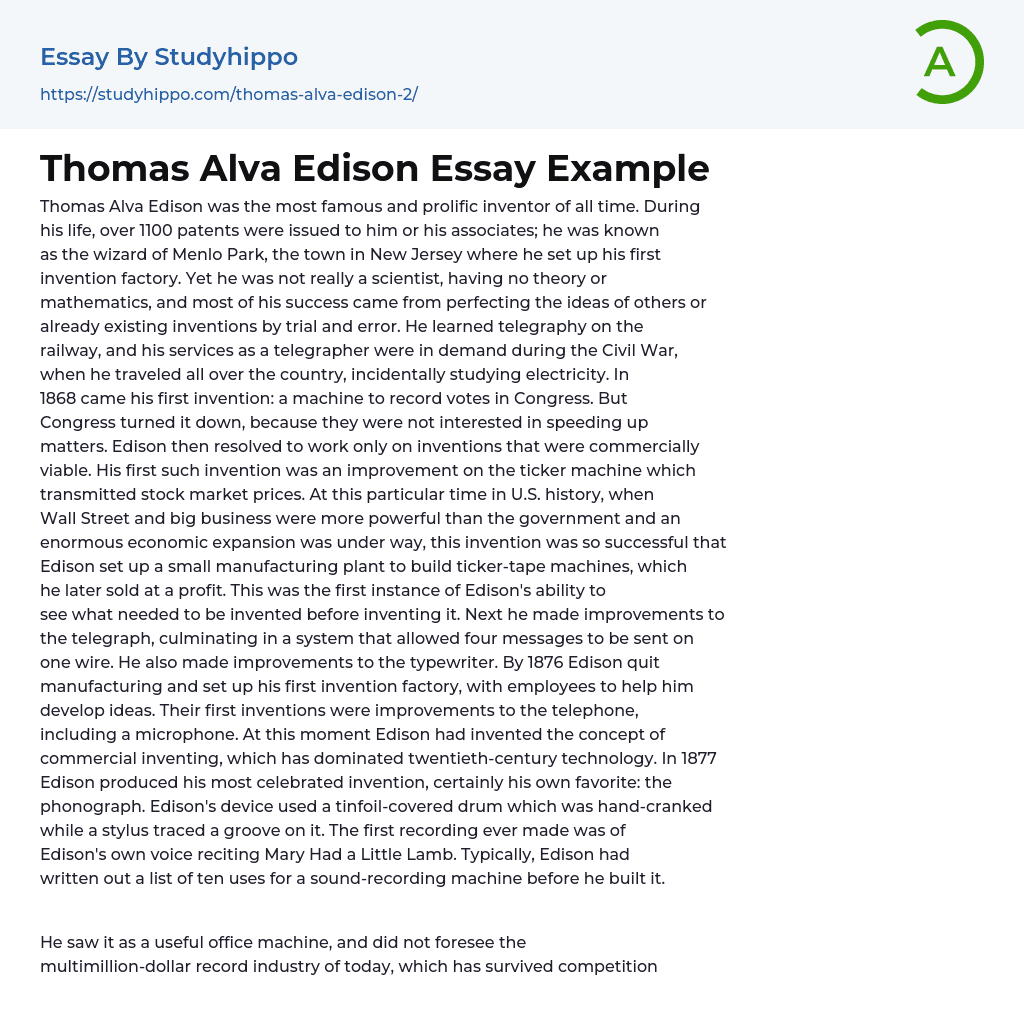 thomas alva edison essay