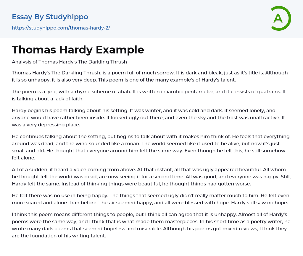 Thomas Hardy Example Essay Example