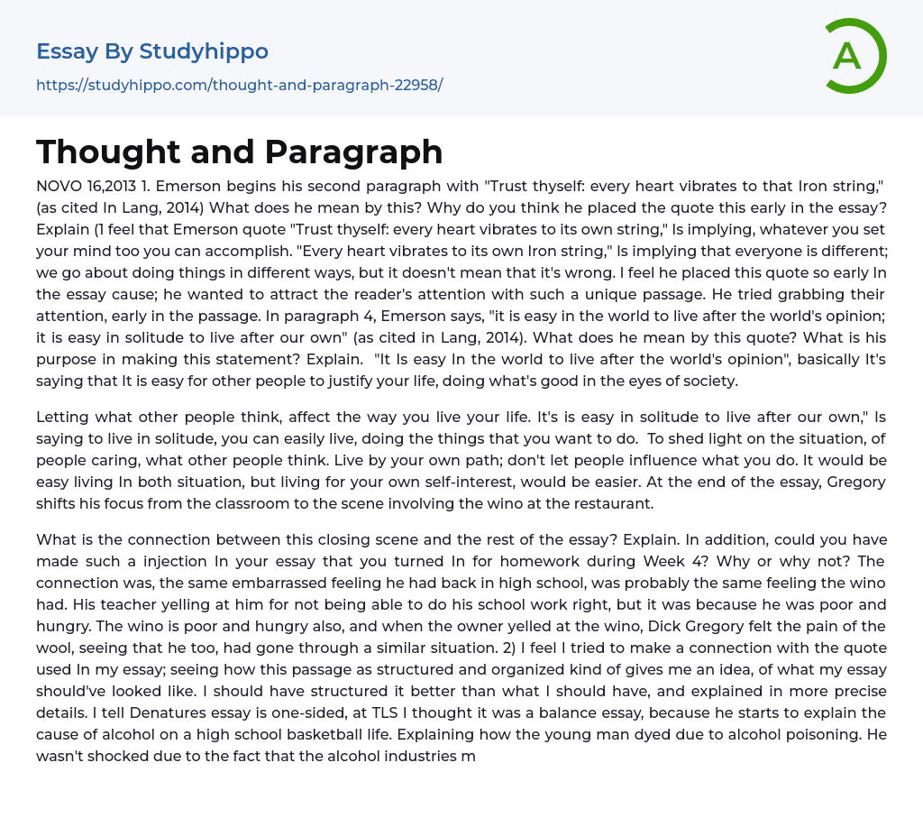 Thought and Paragraph Essay Example