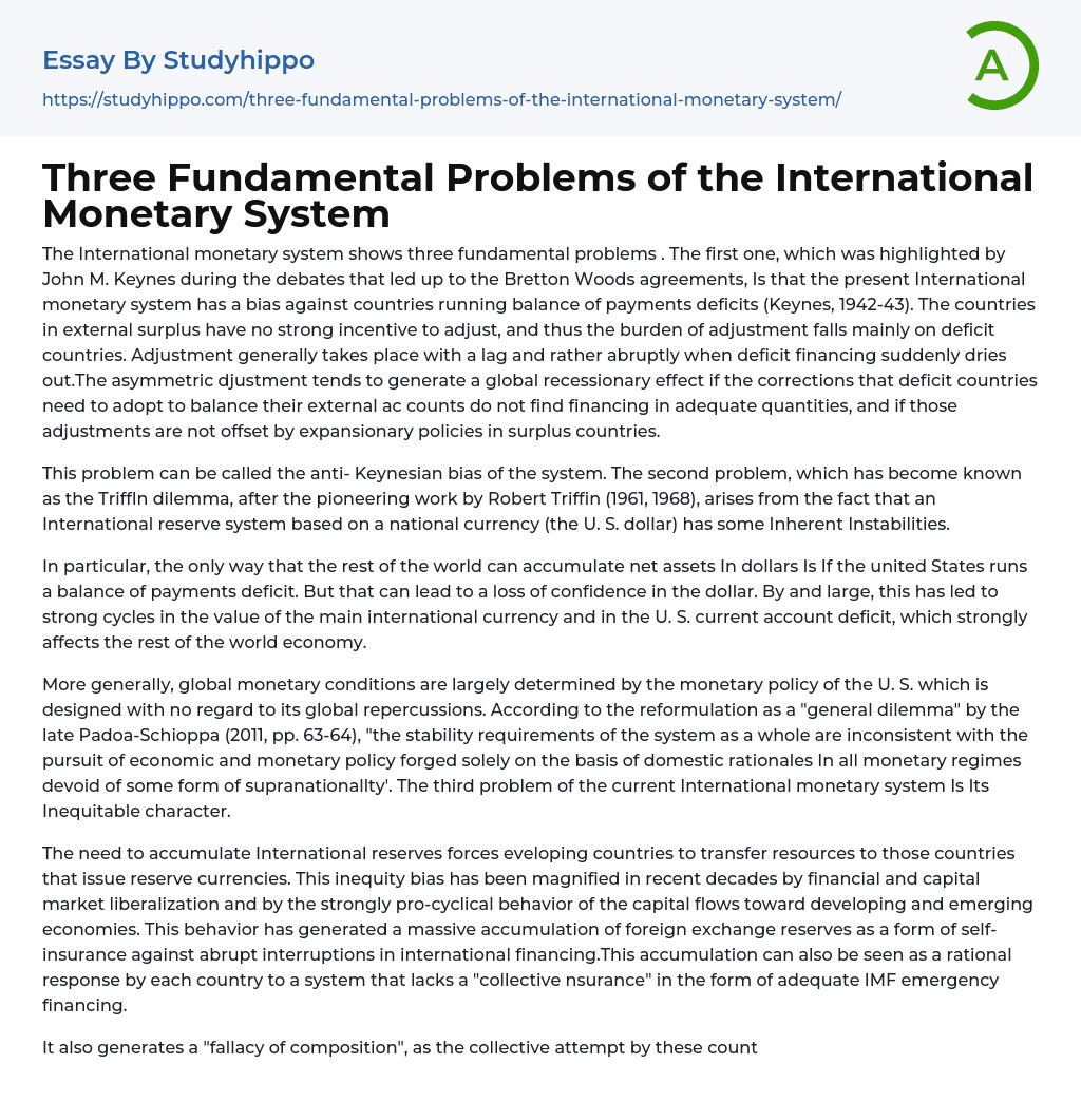 Three Fundamental Problems of the International Monetary System Essay Example