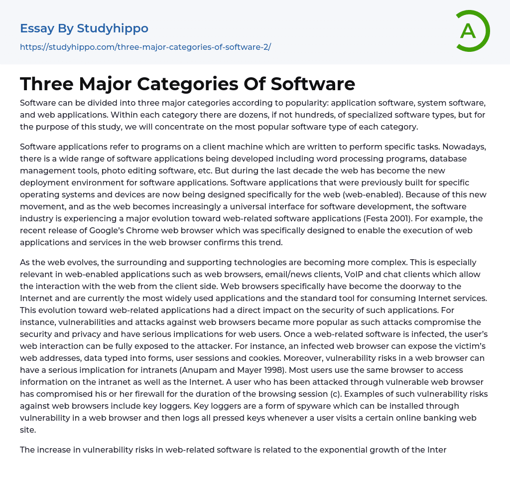 Three Major Categories Of Software Essay Example