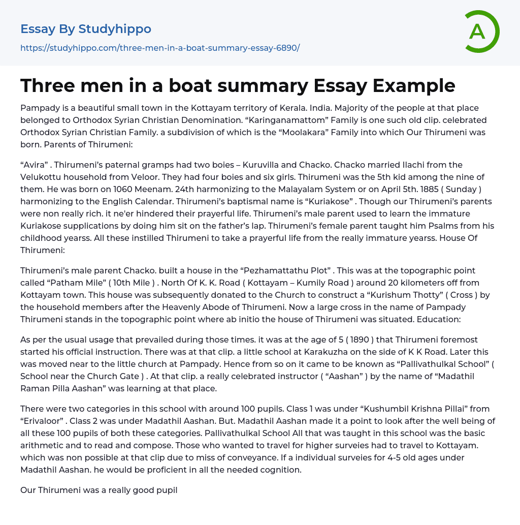 Three men in a boat summary Essay Example