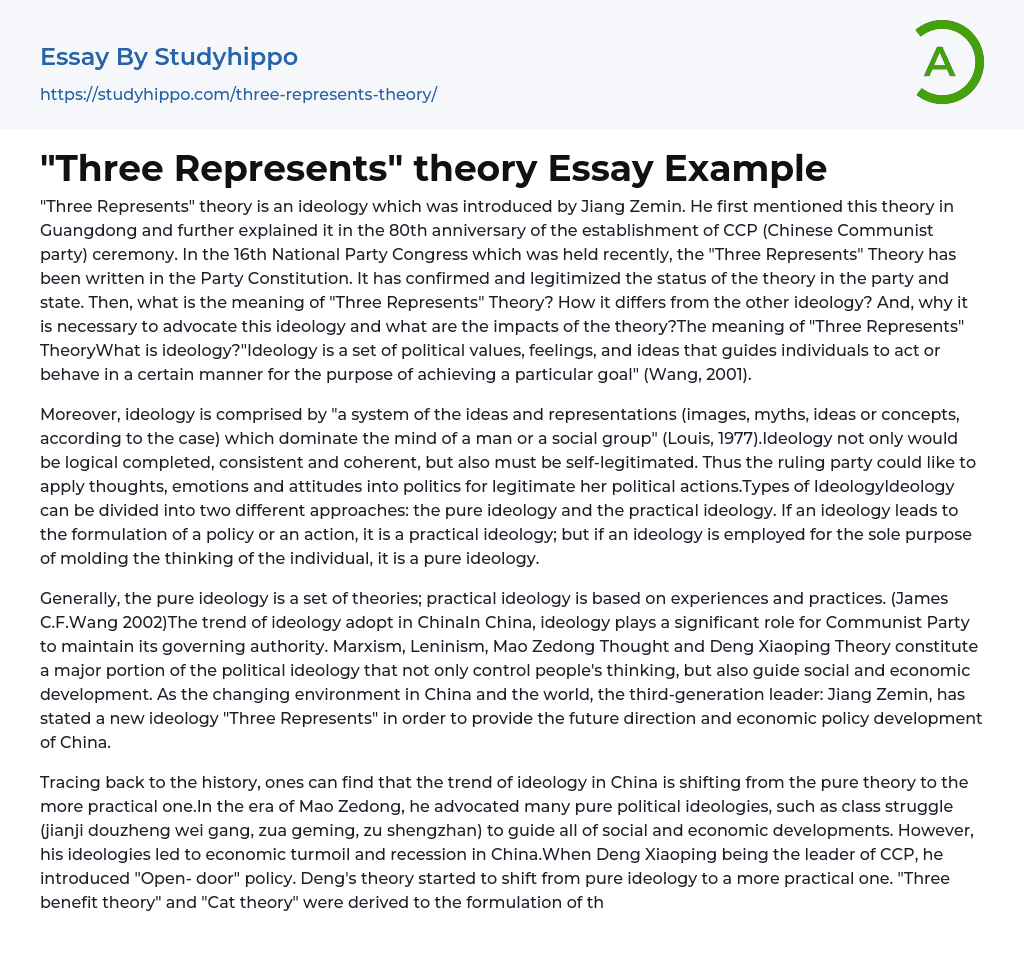 “Three Represents” theory Essay Example