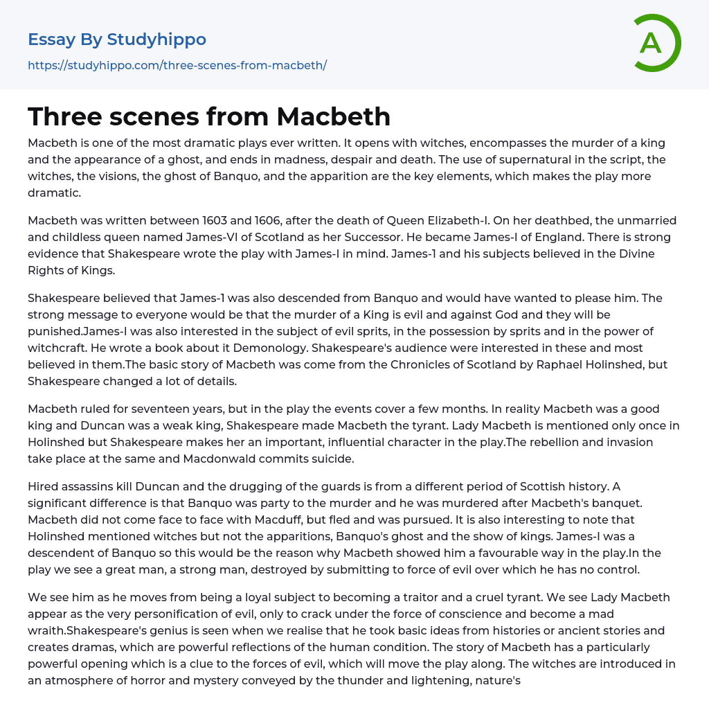Three scenes from Macbeth Essay Example
