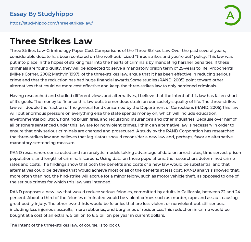Three Strikes Law Essay Example