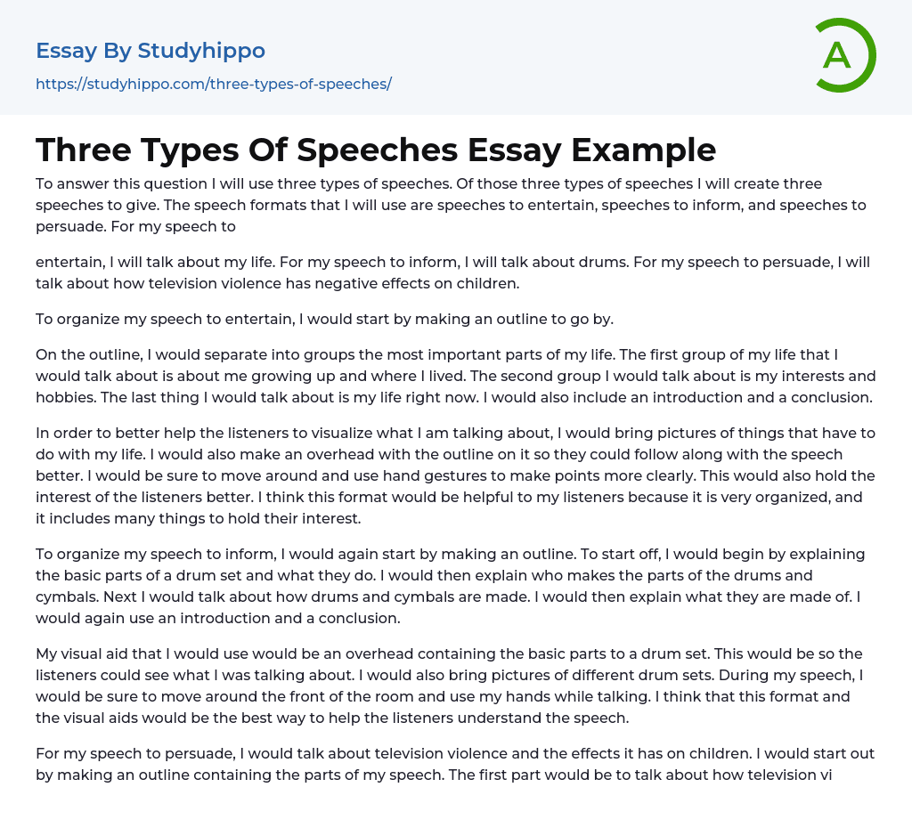 Three Types Of Speeches Essay Example