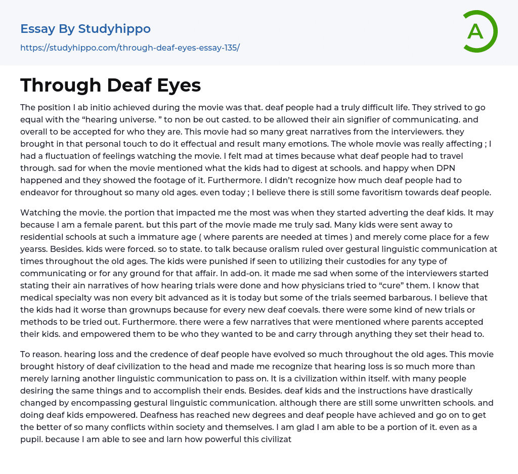 Through Deaf Eyes Essay Example