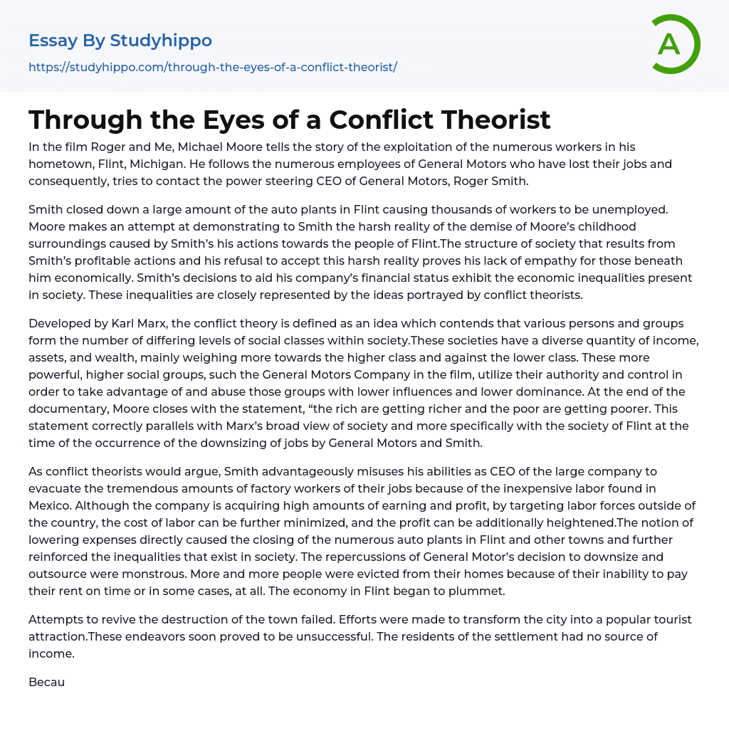 Through the Eyes of a Conflict Theorist Essay Example