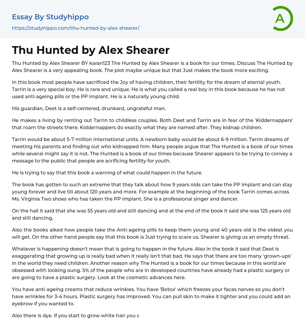 Thu Hunted by Alex Shearer Essay Example