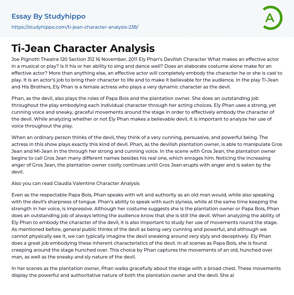 Ti-Jean Character Analysis Essay Example