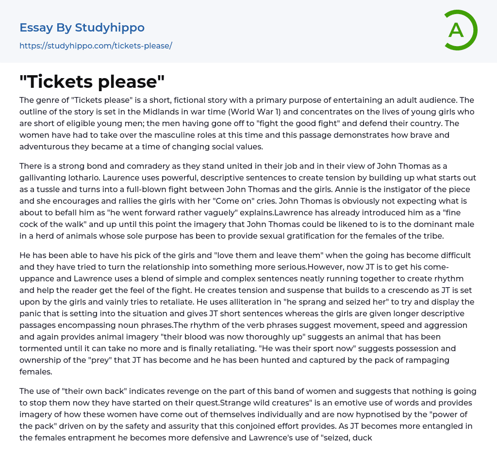 “Tickets please” Essay Example