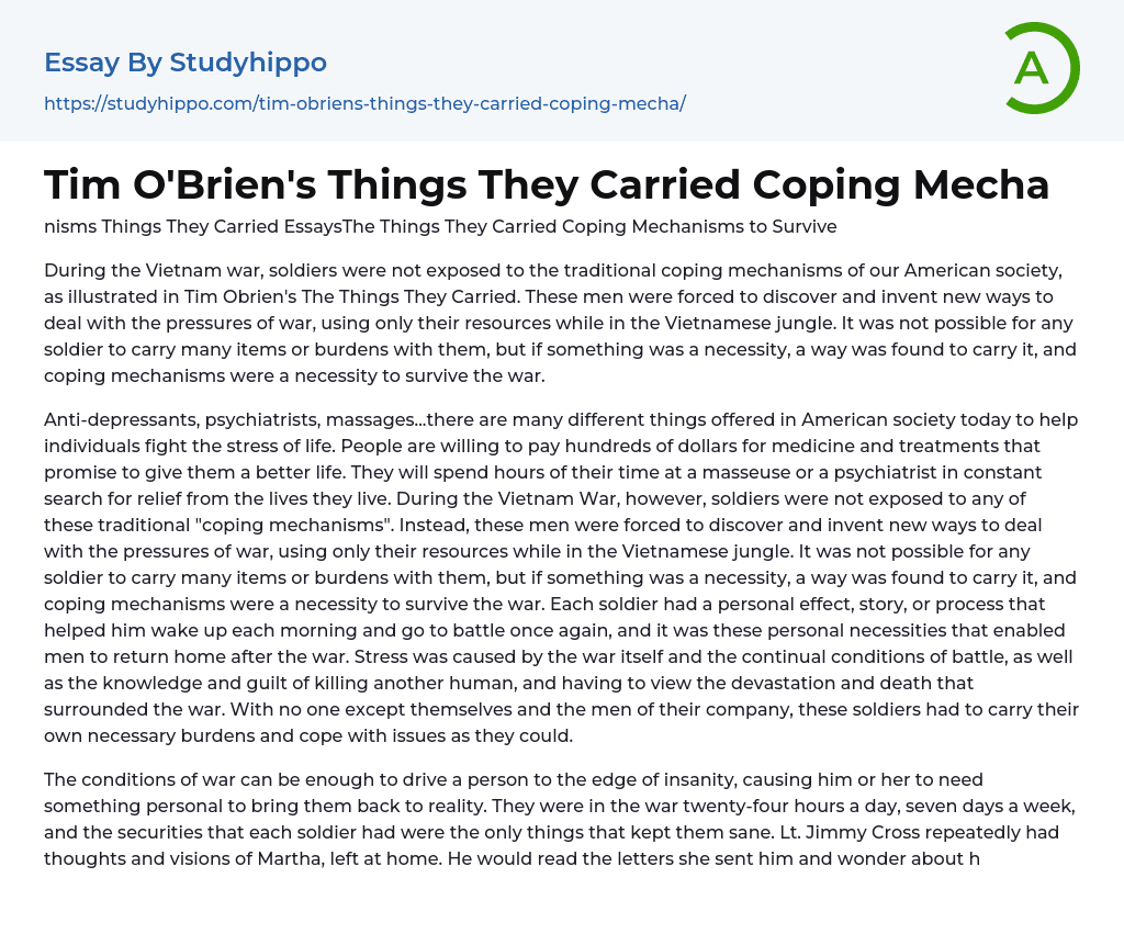 Tim O’Brien’s Things They Carried Coping Mecha Essay Example
