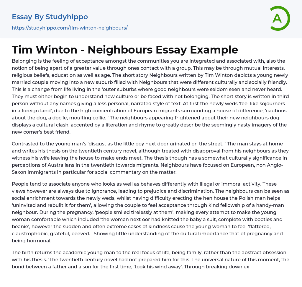 Tim Winton – Neighbours Essay Example