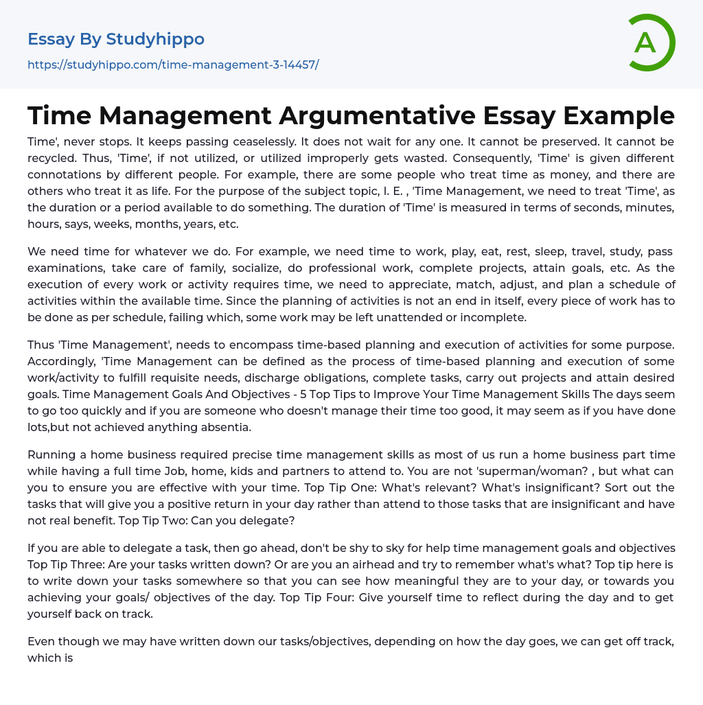 Time Management Argumentative Essay Example