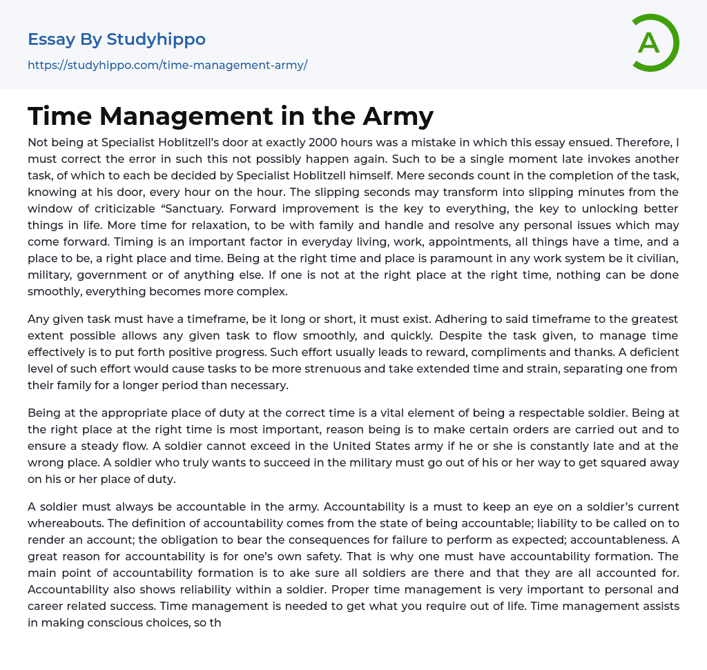 2000 word essay on being on time in the army