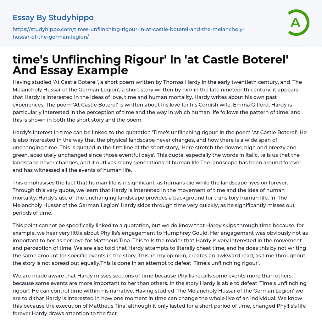 Time s Unflinching Rigour In at Castle Boterel And Essay Example 