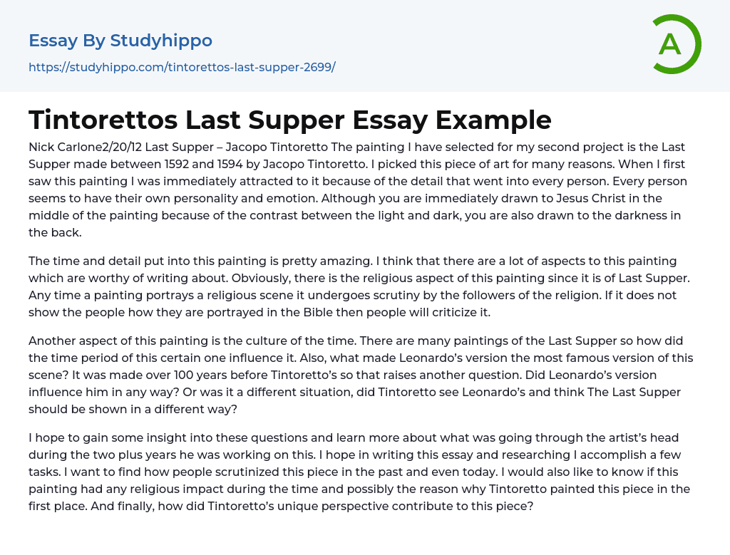 Tintorettos Last Supper Essay Example