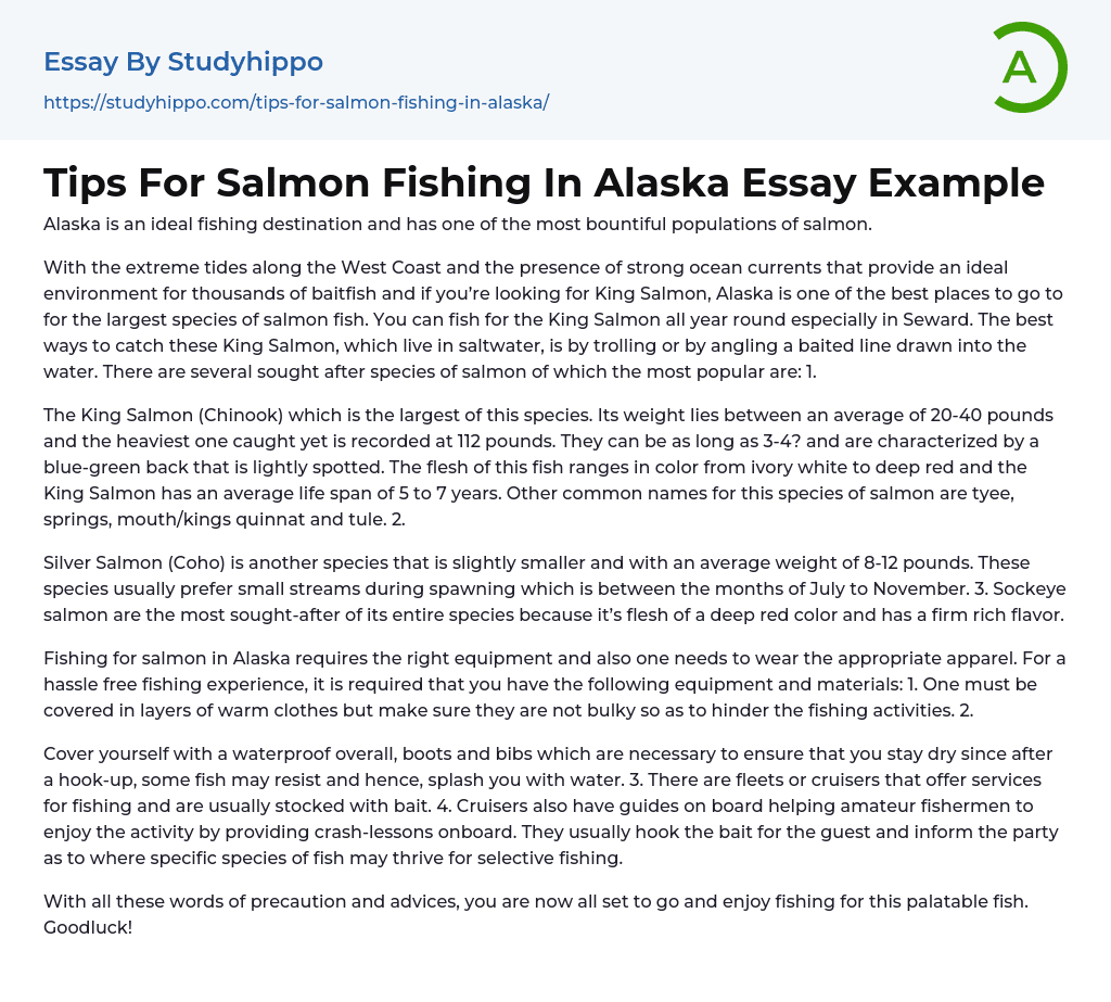 Tips For Salmon Fishing In Alaska Essay Example