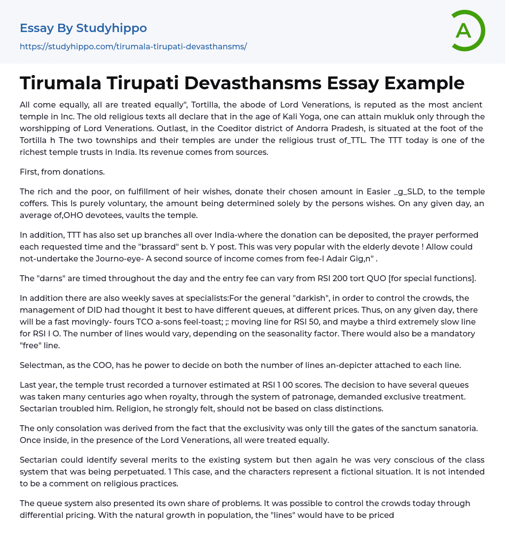 Tirumala Tirupati Devasthansms Essay Example