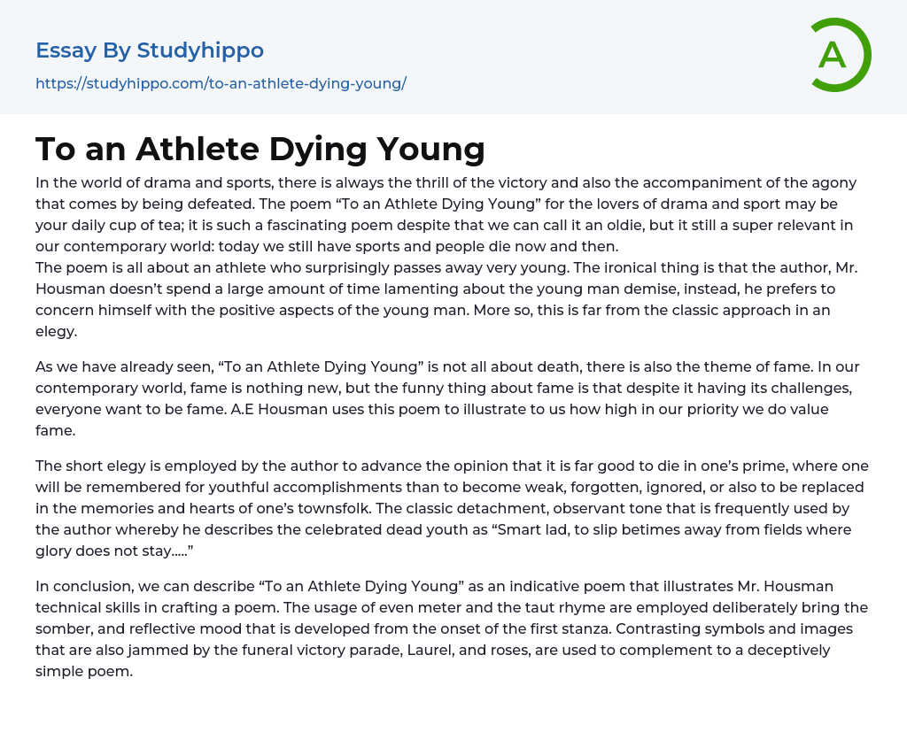 To an Athlete Dying Young Essay Example