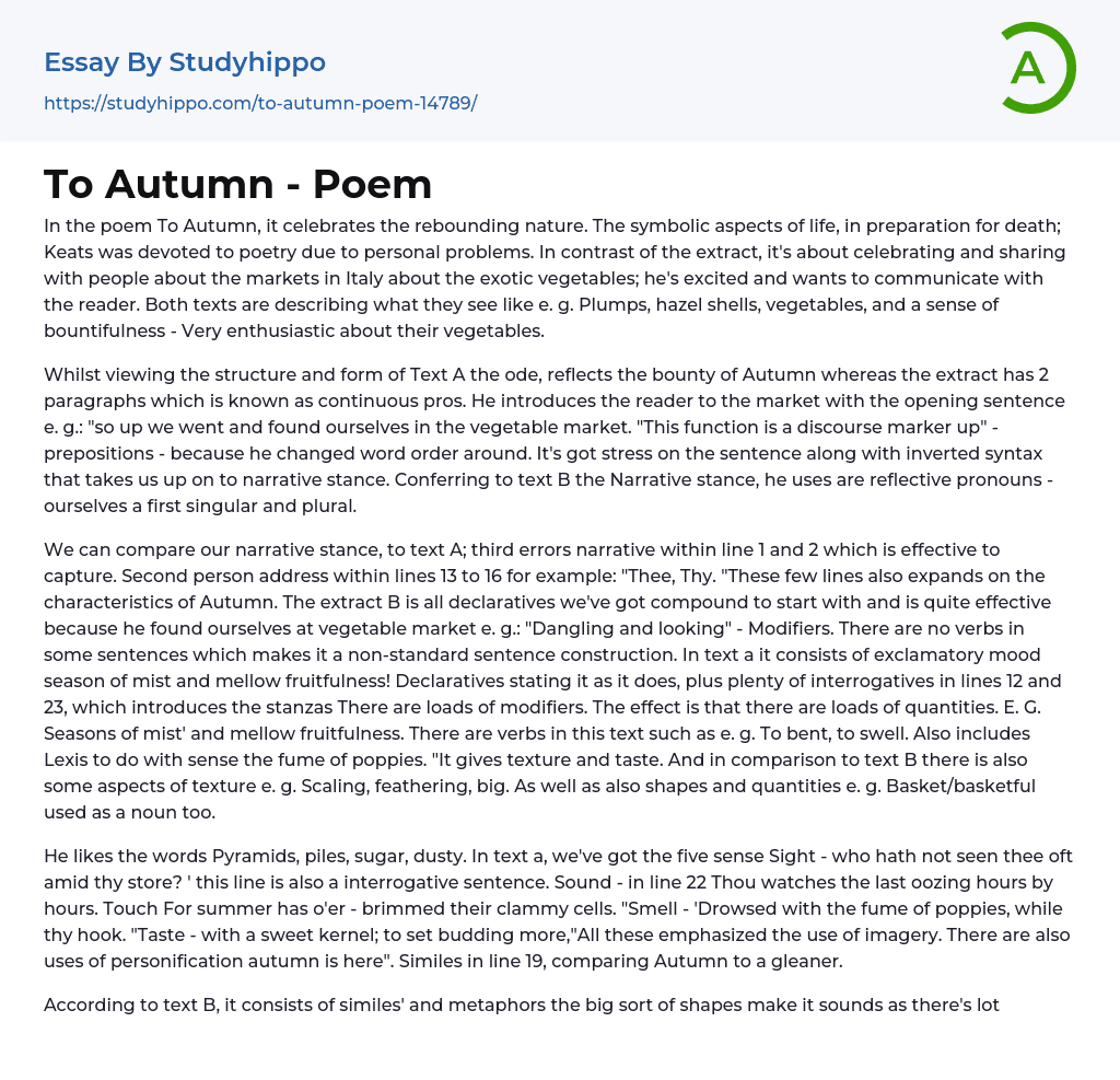 essay on the poem autumn