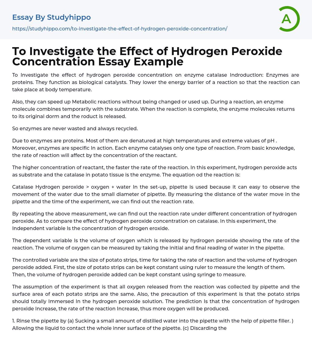 To Investigate the Effect of Hydrogen Peroxide Concentration Essay Example