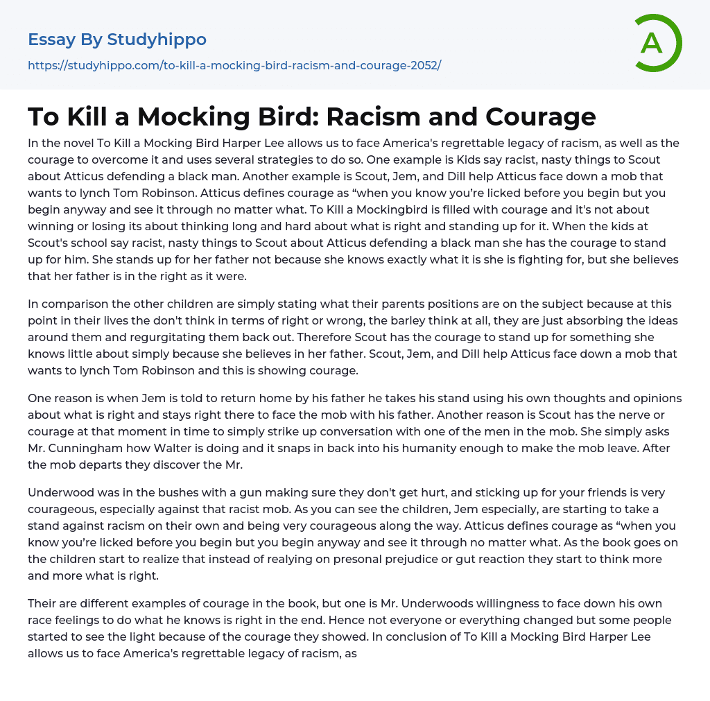 To Kill a Mocking Bird: Racism and Courage Essay Example