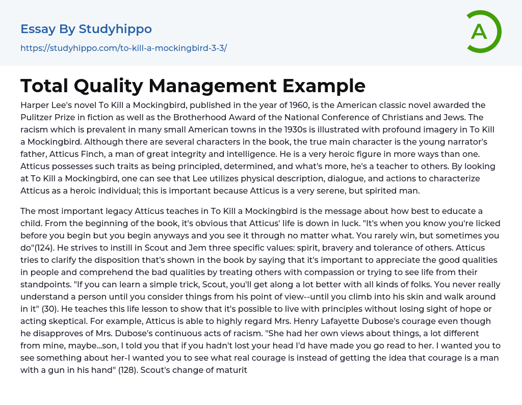 Total Quality Management Example Essay Example