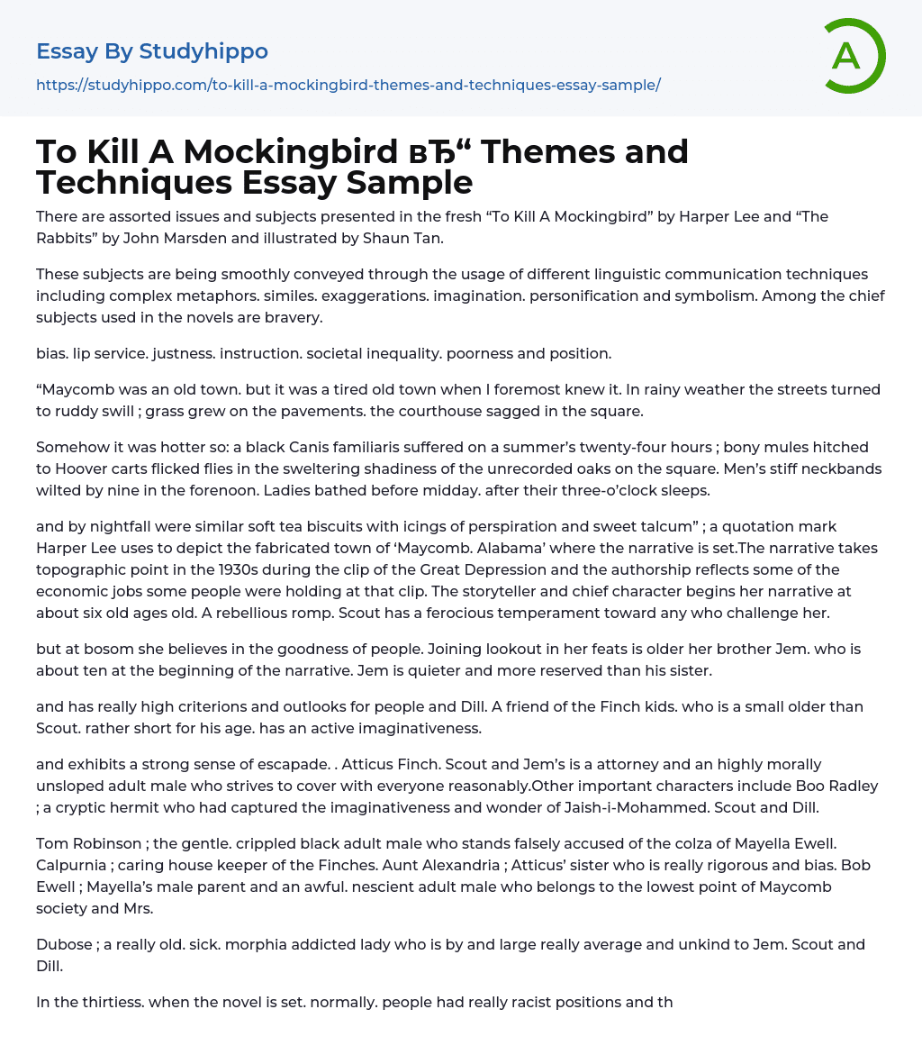 To Kill A Mockingbird Themes and Techniques Essay Sample