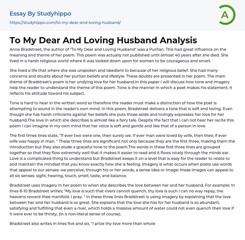 To My Dear And Loving Husband Analysis Essay Example
