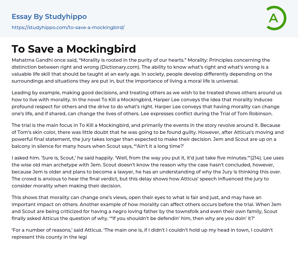 To Save a Mockingbird Essay Example