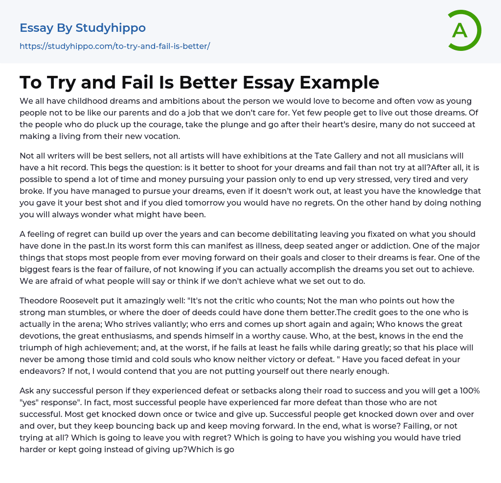 To Try and Fail Is Better Essay Example
