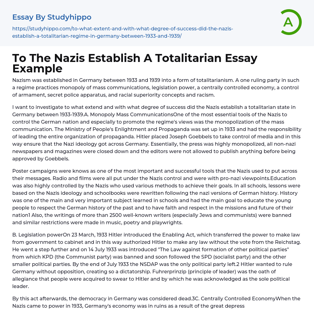 nazi germany essay questions