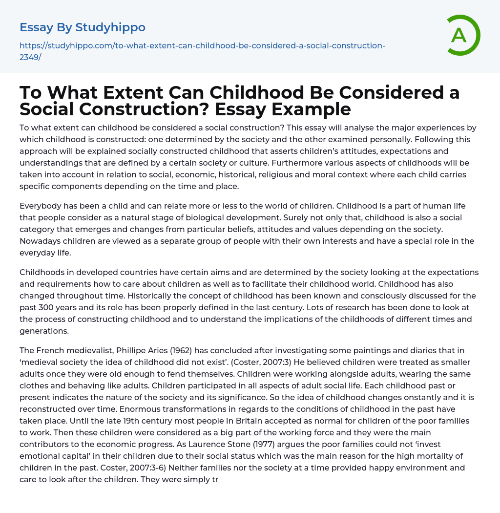 To What Extent Can Childhood Be Considered a Social Construction? Essay Example