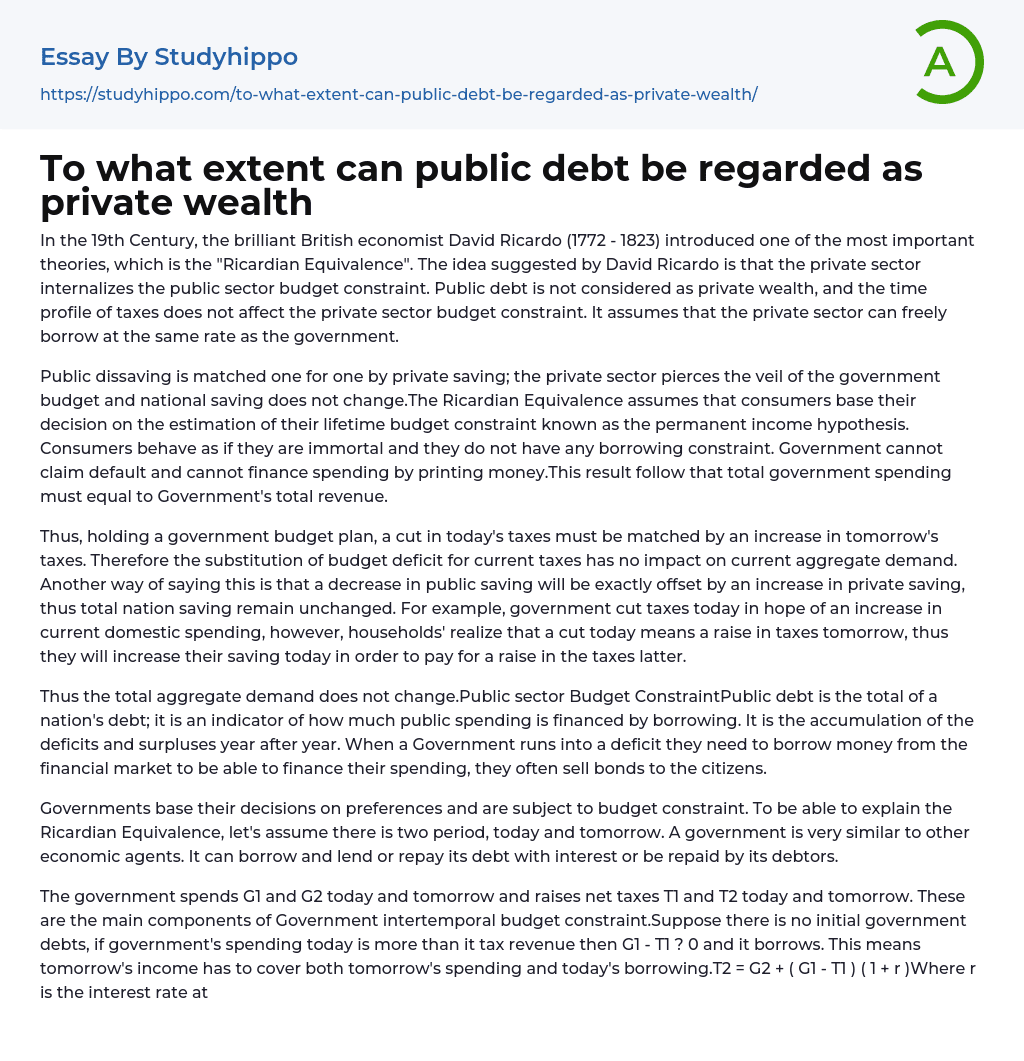 To what extent can public debt be regarded as private wealth Essay Example
