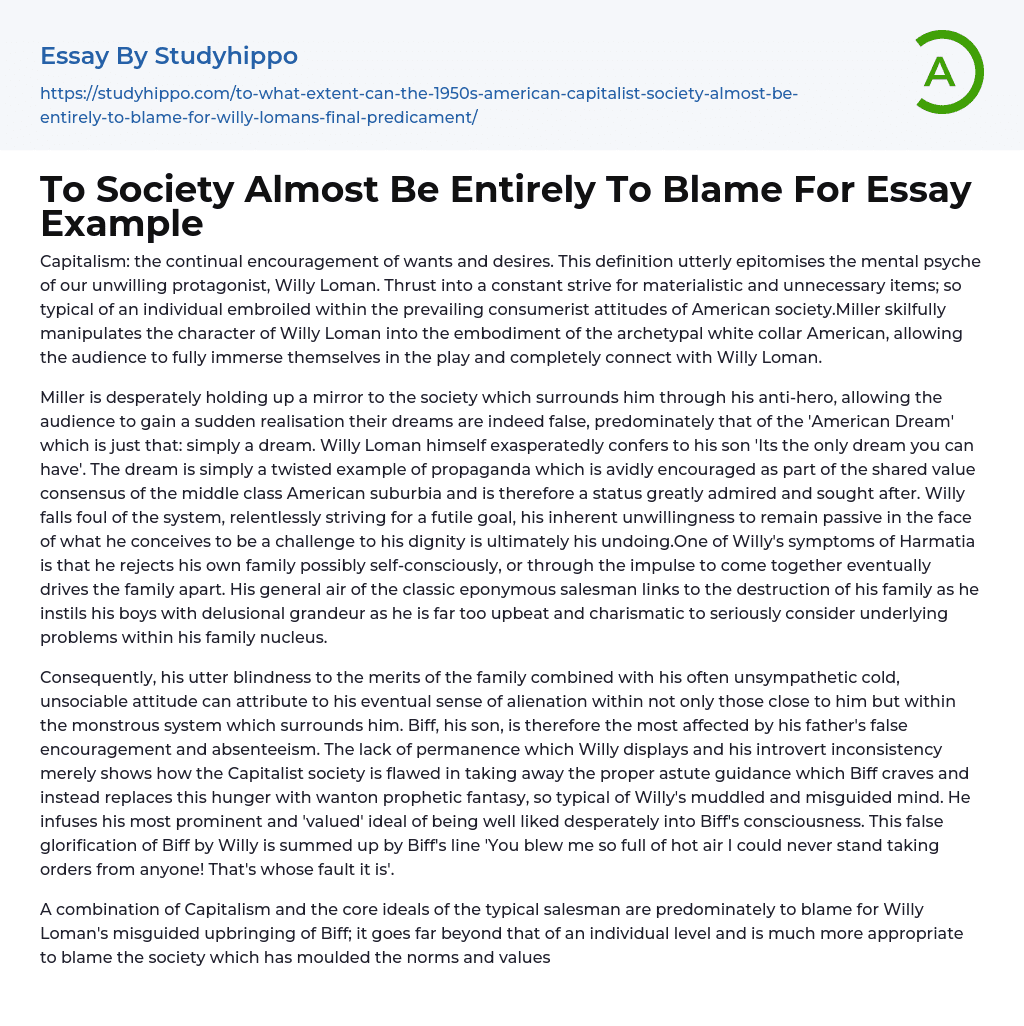 To Society Almost Be Entirely To Blame For Essay Example
