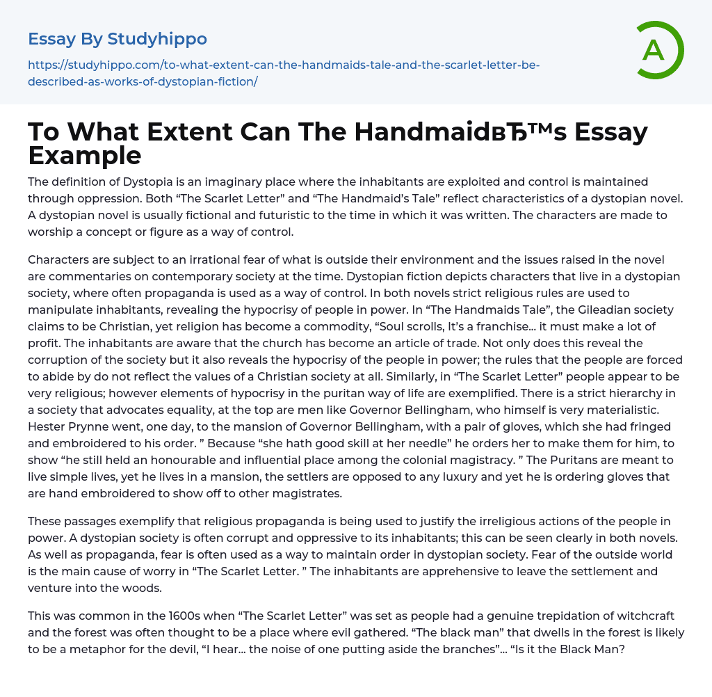 To What Extent Can The Handmaid’s Essay Example