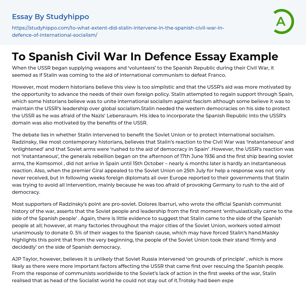 To Spanish Civil War In Defence Essay Example
