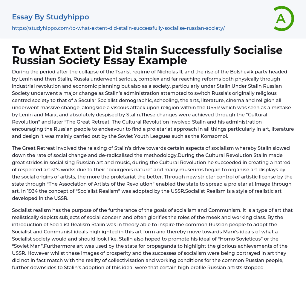 grade 11 history essay about stalin