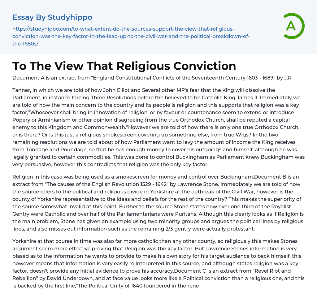 To The View That Religious Conviction Essay Example