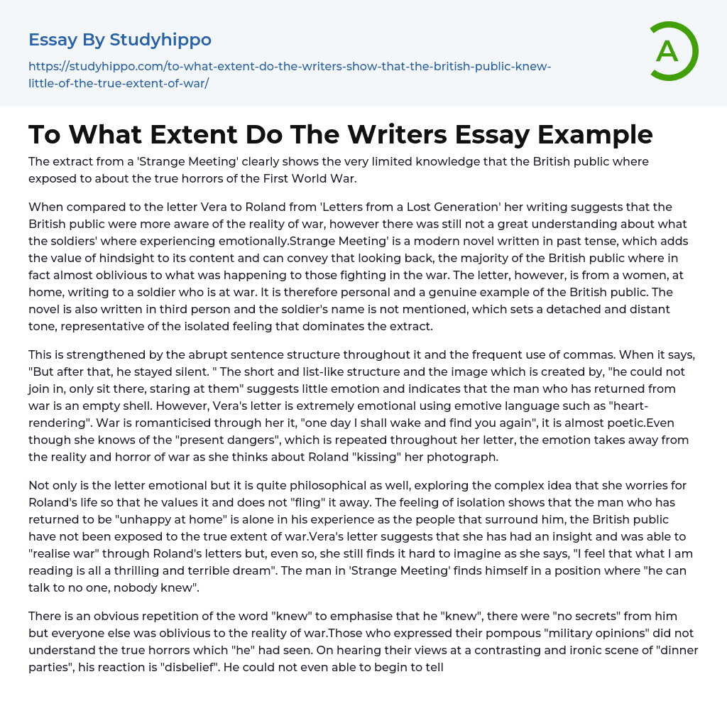 To What Extent Do The Writers Essay Example